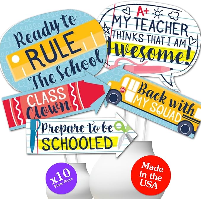 Big Dot of Happiness Funny Back to School - First Day of School Classroom Decorations and Photo Booth Props Kit - 10 Piece
