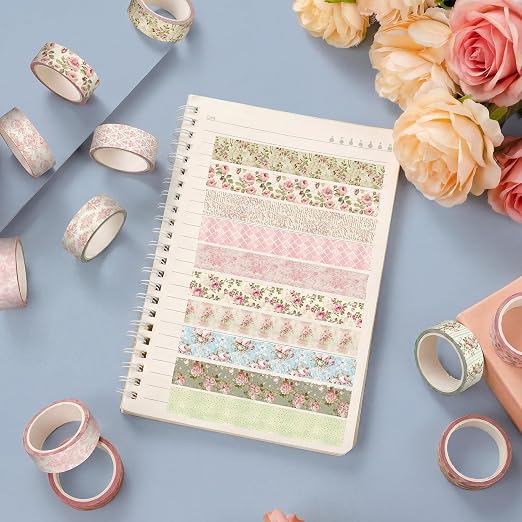 Gueevin 24 Rolls Watercolor Floral Washi Tape Set 15 mm Seasonal Flower Decorative Washi Tape for Craft Arts DIY Scrapbook Journaling Supplies Gift Wrapping (Vintage)