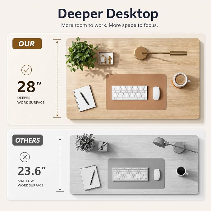 Grandder Electric Standing Desk with Four Drawers, Sit to Stand Up Height Adjustable Desk with Storage Shelf for Home Office, 47 * 28 Inch, Study, Ergonomic Adjustable Computer Desk, Maple