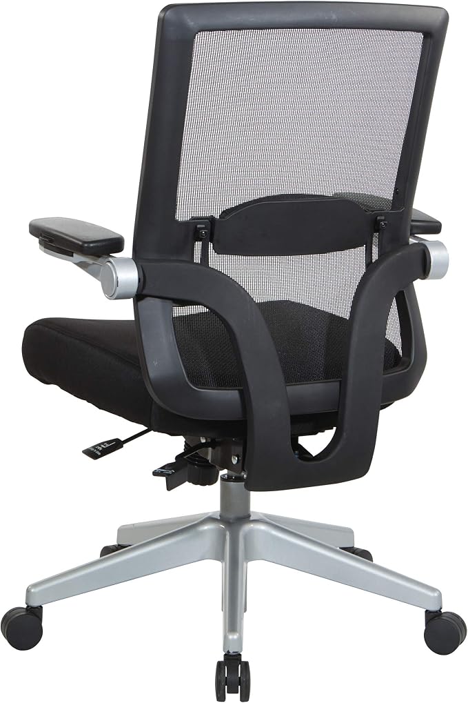 Space Seating 867 Series Adjustable Manager's Chair with Breathable Mesh Back, Lumbar Support and Padded Flip Arms, Black Fabric Seat with Silver Nylon Base