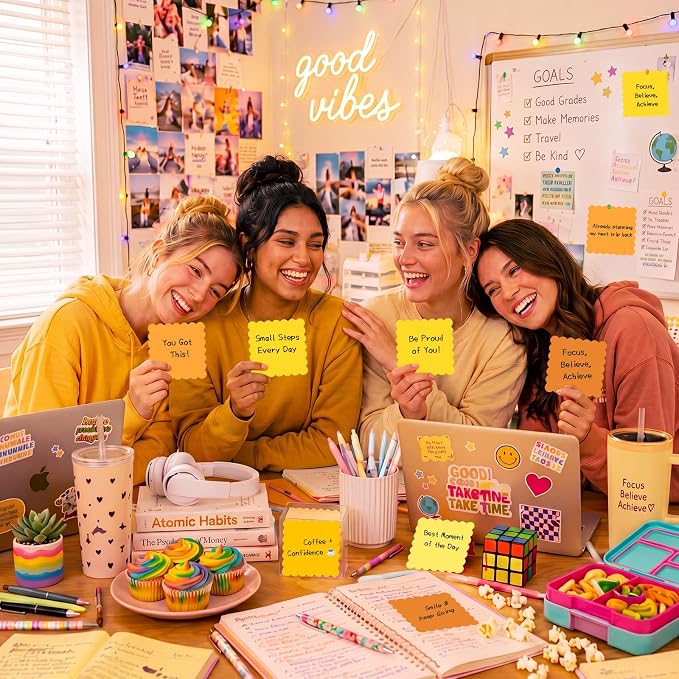 Epakh 10 Pack Scalloped Sticky Notes Bulk 3"x3" Cute Aesthetic Memo Pads 5 Gradient Colors Wavy Self Notepads for Office Study and Daily Life Organization, 300 Sheets(Yellow)