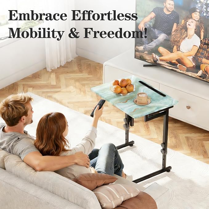 Adjustable Folding TV Tray, C-Shaped FoldableTable, No assembly(Sea Blue) | Heavy-duty steel frame, Height adjustable, Folds flat for storage, For Couch, Small Space, Living room