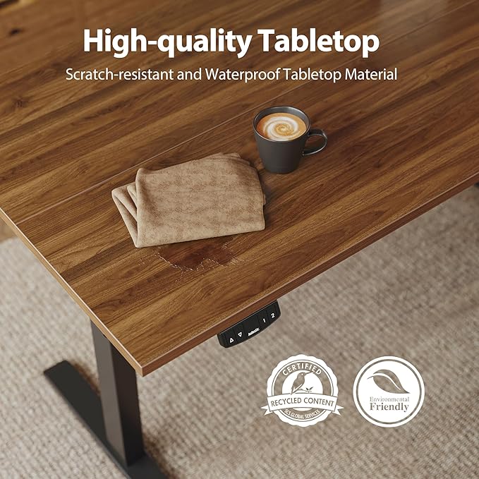 Agilestic Electric Standing Desk, 60 x 24 Inches Height Adjustable Desk, Sit Stand up for Work Office Home, Ergonomic Rising Computer Table with Memory Preset, Dark Walnut