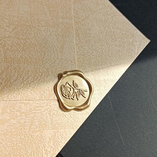 50 Pcs Gold Rose Wax Seal Stickers, Rose Envelope Wax Seal, Wedding Invitation Accessories, Easy to Use Gold Envelope Stickers with Good Adhesion