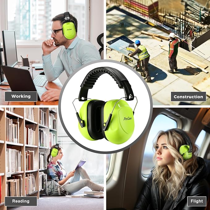 ProCase NRR 28dB Noise Reduction Ear Muffs, Foldable Adjustable Passive Noise Cancelling Headphones for Adults Kids Autism, Hearing Protection for Shooting, Construction, Mowing, Studying -Neonyellow