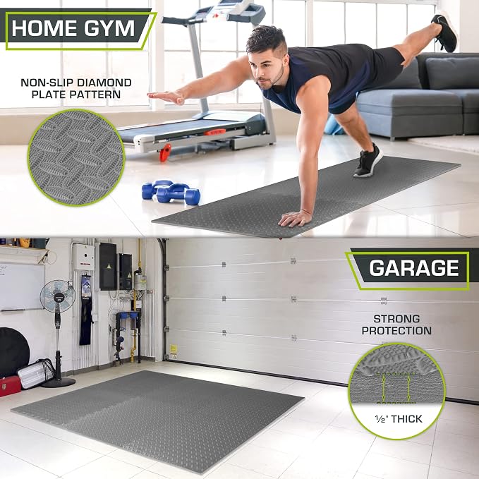 ProsourceFit Exercise Puzzle Mat ½-inch, EVA Interlocking Foam Floor Tiles for Home Gym, Workout Equipment, Kids Play Areas, Grey, 24 SQ FT - 6 Tiles