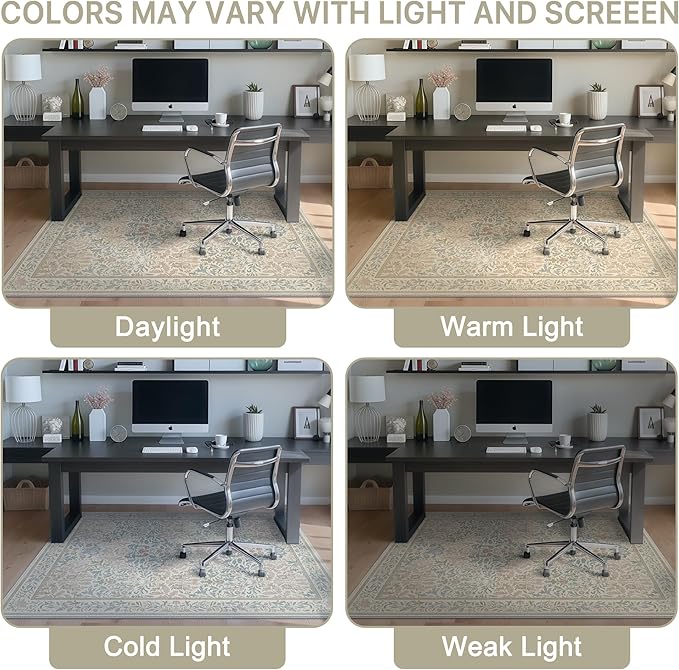 36"x60" Office Chair Mat for Hardwood Tile Floor, Under Desk Carpet Protector for Rolling Computer Chair Mat, Machine Washable Area Rug, Anti-Slip 1/5" Thick Low Pile Thin Vinyl Floor Mat, Beige Pink