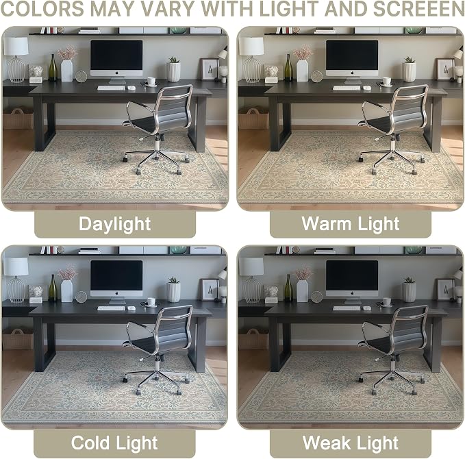 36"x48" Office Chair Mat for Hardwood Tile Floor, Under Desk Carpet Protector for Rolling Computer Chair Mat, Machine Washable Area Rug, Anti-Slip 1/5" Thick Low Pile Thin Vinyl Floor Mat, Beige Pink