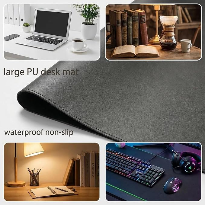 Desk Pad Blotter,PIPRE 13x27.97 in PU Leather Mouse Pad,Waterproof Non-Slip Writing Desktop Protector Mat,Office Desk Accessory,Dark Gray