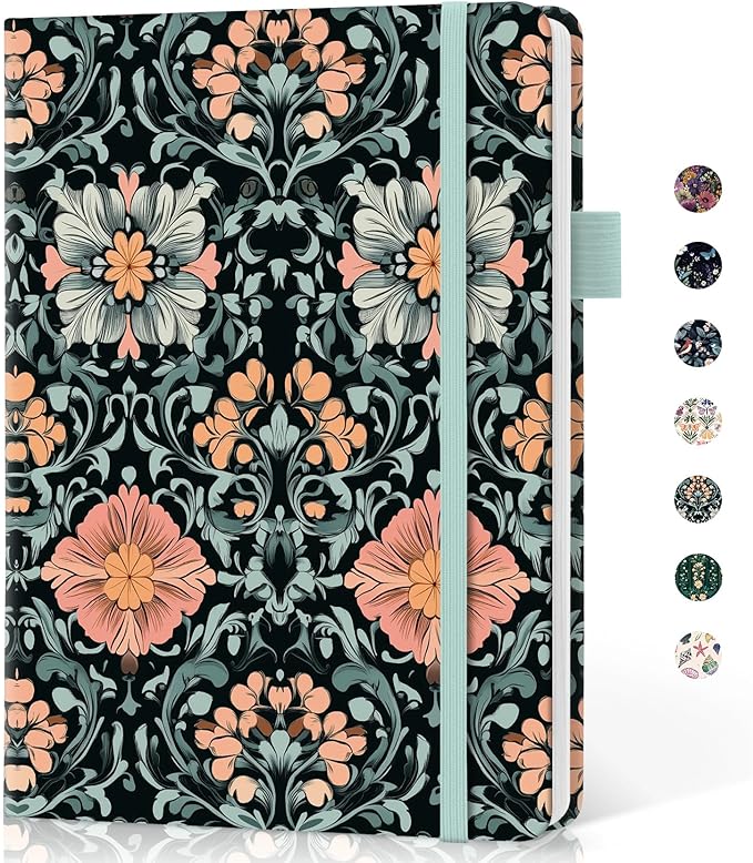 Taja Lined Journal Notebook for Women & Men, Hardcover Leather Journal for writing, A5 College Ruled Notebook for Work & Note Taking, Perfect for Office School Home Supplies, 160 Pages, Baroque Bloom