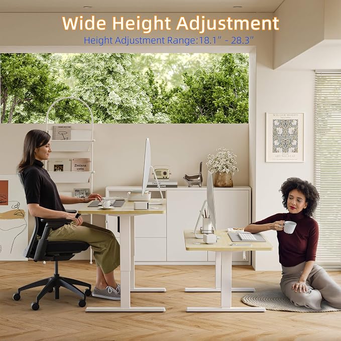 YIHAYO Low Height Adjustable Desk, Lifts 18.1-28.3 Inches, Electric Standing Desk for Short People, 48 x 24 Inches Computer Table with Splice Board for Home Office, Natural