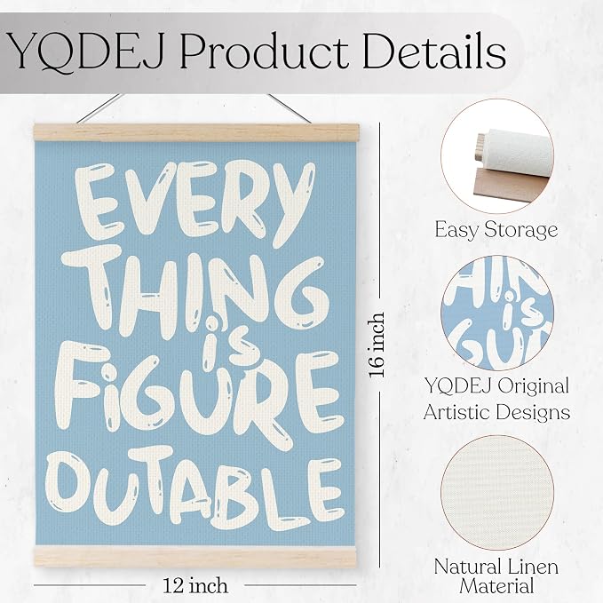 YQDEJ Blue Everything Is Figureoutable Inspirational Wall Art Poster Hanger Frame, Positive Affirmations Wall Decor, Motivational Wall Art for Home Office Classroom, 12x16 Inch