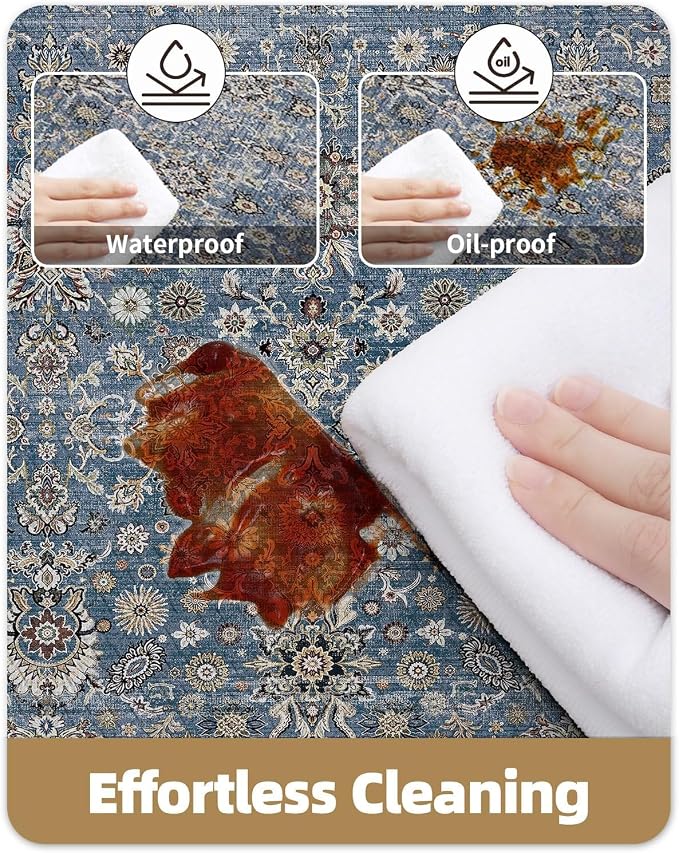 Color&Geometry Kitchen Floor Mat 24x87 Faded Vintage Anti Fatigue, Blue | 0.4in Cushion Standing Mat For Cooking/Working/Laundry, Boho Decor, Non Slip PVC Kitchen Rug, Oil/Water Proof, Anti Slip