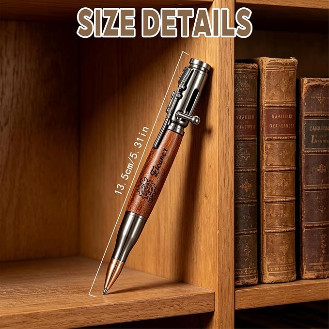 Custom Bolt Action Pen Gift Set with Engraving Personalized Metal Pen Gifts for Men Husband Father Boyfriend Grandfather Brothers Graduate (Wooden Pen)