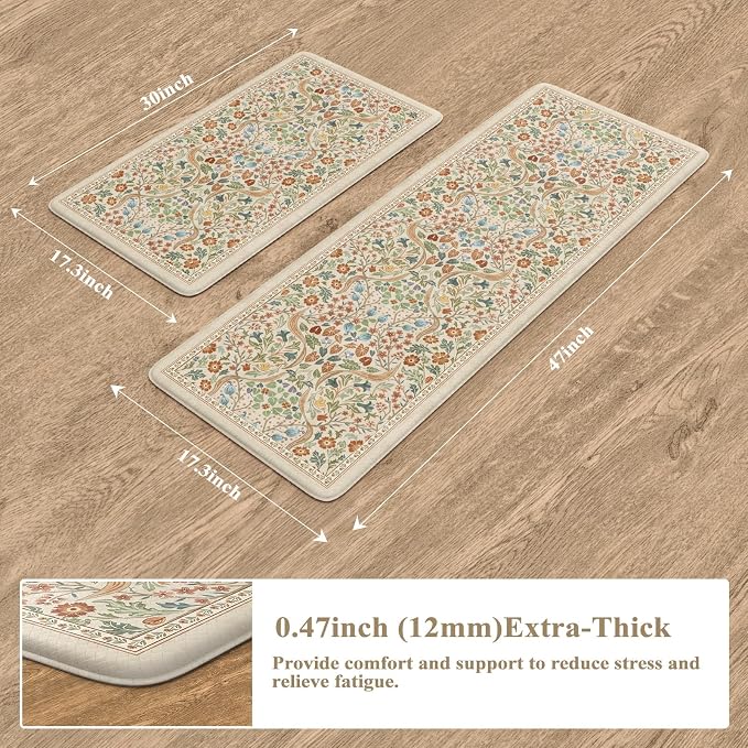Collive Kitchen Mats Cushioned Anti Fatigue, Non Slip Waterproof Kitchen Floor Mat Beige Rug 2 Piece, Modern Comfort Desk Standing Rugs for Sink, Home Office, Laundry, Bedroom
