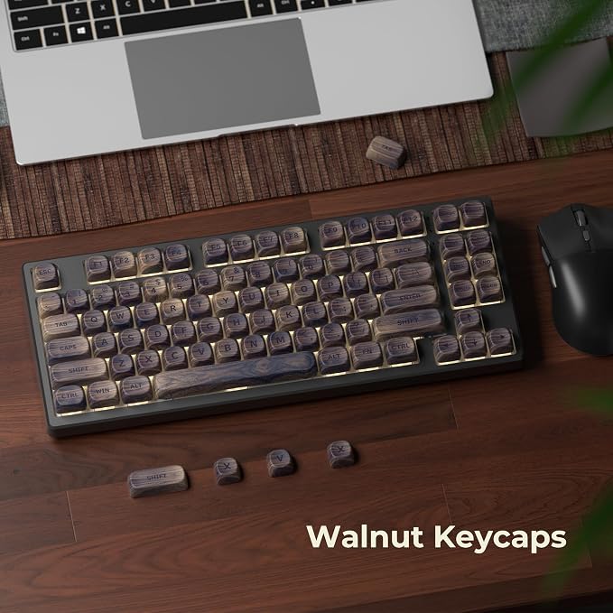 OHY XVX Wood Keycaps,MOA PBT Keycaps Dye-Sublimation 130 pcs Keycap Set for Mechanical Keyboard 61/64/75/84/87/104/108 Layout with Key Puller, Walnut Textures