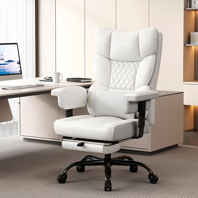 Misolant Big and Tall Office Chair with Footrest, High Back Executive Desk Chair with Adjustable Lift Armrest, 155°Recline，Lumbar Support Pillow, Faux Leather Gaming Chairs for Home or Office