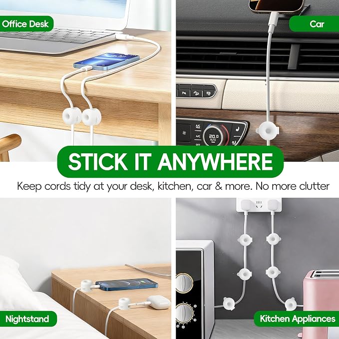 8-Pack Magnetic Cable Management Clips for home office desk, Cord organizer | reusable, strong adhesive, silicone wire staples keeper, stick-on wire holder clamps, work on wall, nightstand, car dashboard