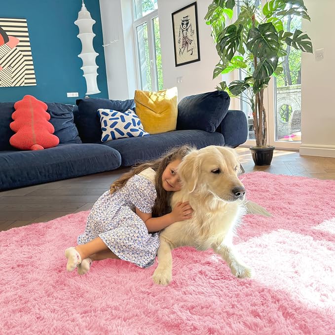 OLANLY 2x3 Machine Washable Small Bedside Rug, Soft Fluffy Shaggy Entryway Throw Rugs for Bedroom, Living Room, Indoor Floor Carpet for Kids Girls and Boys, Nursery Rooms, Home Decor Aesthetic, Pink