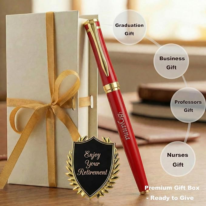 Yastar Personalized Pen with a Custom badge Office Gift Set Customized Pen Engraved with your Message Names Company Names Phone Number Gift for Colleague Friends Business any occations