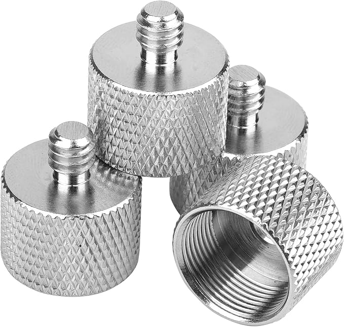 Mic Stand Adapter, ChromLives Microphone Screw Adapter 1/4''-20 to 5/8''-27 Male to Female Threaded Mic Adapter, for Camera Monitor, Microphone Stand, 4 Pack (sliver)