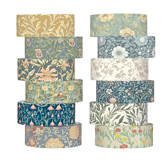 12 Rolls Watercolor Floral Washi Tape Set 15 mm Vintage Flower Decorative Masking Tape for Summer School Arts DIY Craft Scrapbook Journal Supplies Gifts(Earthy Tones,William Morris)