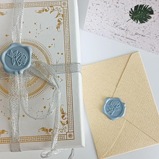 50 Pcs Adhesive Blue Rose Wax Seal Stickers, Blue Rose Seal for Envelope, Wedding Invitation Stickers for Envelope, Invitation, Scrapbook
