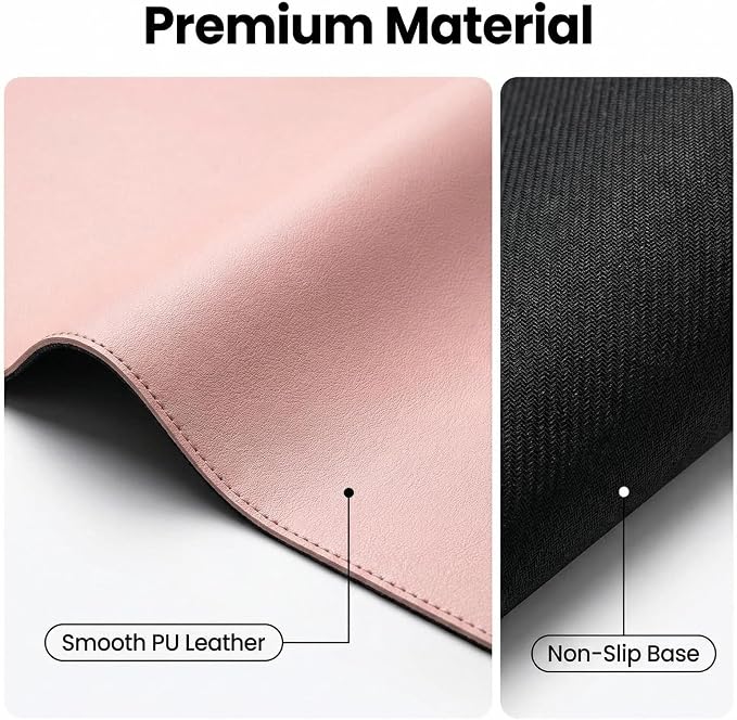 PU Desk Mat | Computer Mat for Desk (16x24Inches) | Large PU Mouse Pad and Keyboard Mat | Desk Protector for Office | Pink