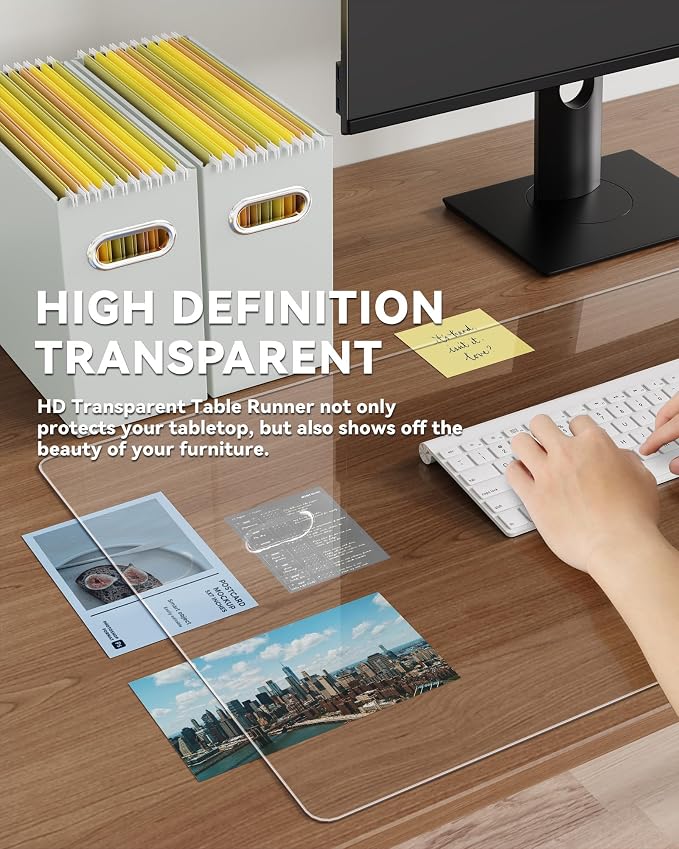 Clear Writing Desk Pad, 16’’x36” Heat Resistant Waterproof PVC Round Edge Durable Desk Protect Mat, Anti-Static Writing Mat Table Protector