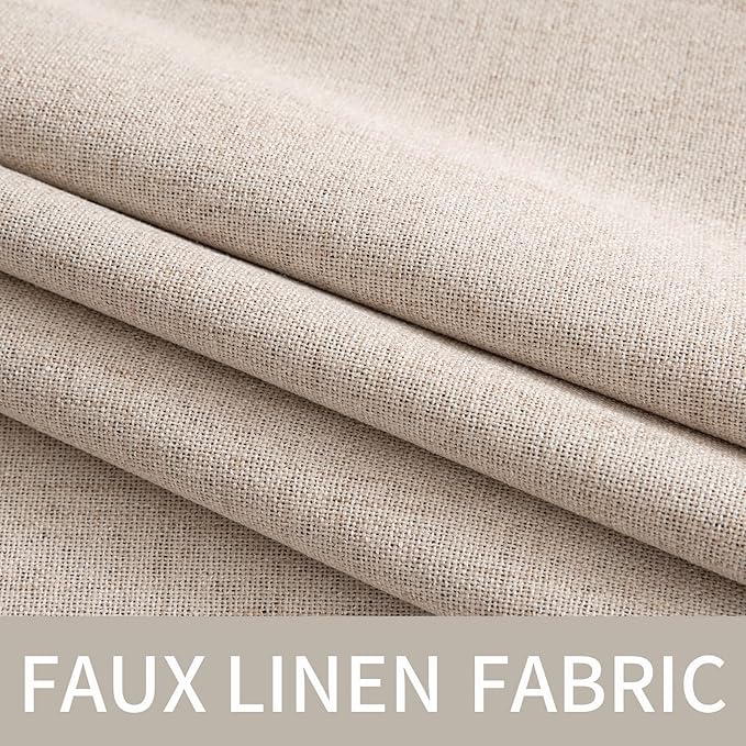 MIULEE 100% Blackout Linen Textured Curtains for Bedroom Solid Thermal Insulated Natural Beige Grommet Room Darkening Curtains & Drapes Luxury Decor for Living Room 52 x 84 Inch (2 Panels)