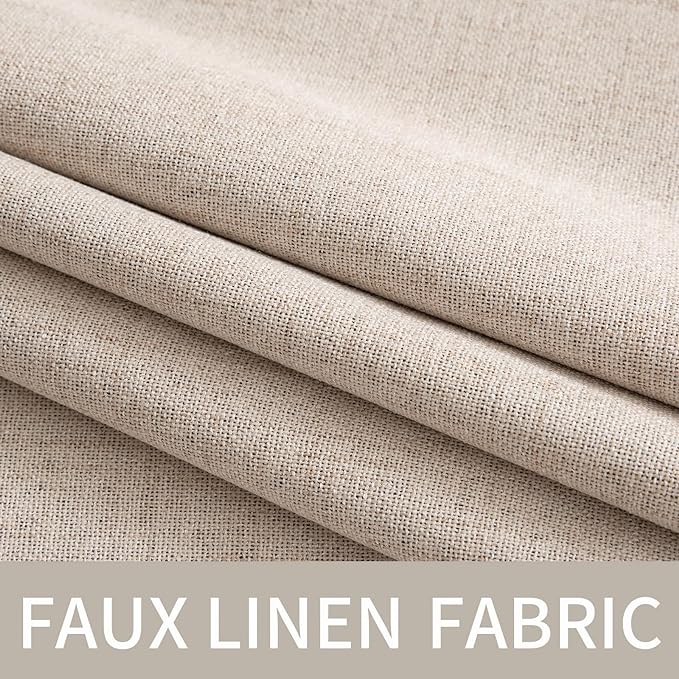 MIULEE 100% Blackout Linen Textured Curtains for Bedroom 104 Inches Extra Long Thermal Insulated Natural Beige Grommet Room Darkening Curtains & Drapes Luxury for Living Room (2 Panels)