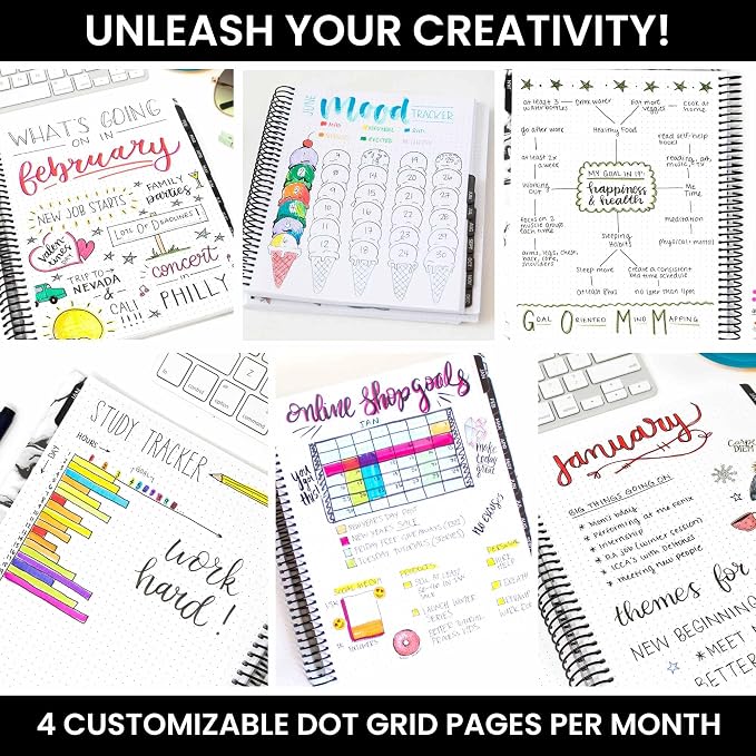 bloom daily planners Undated Dot Journaling Calendar Planner - Essential Weekly/Monthly Grid Style Agenda Book (7" x 9") - V2