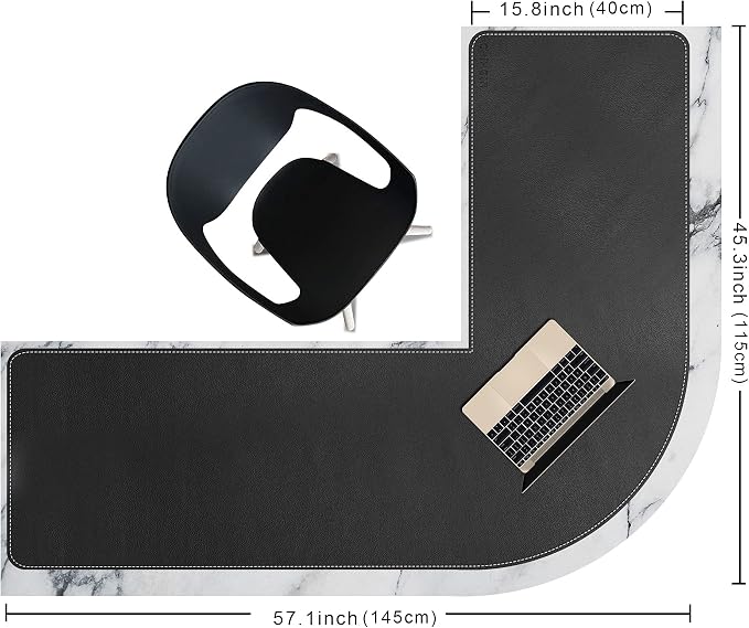 Chihein L-Shaped Desk Pad, Corner Desk Mat (45.3”+ 57.1”) x 15.7”, Computer Office Mouse pad Writing Table Pad for Home Office - Black/Gray