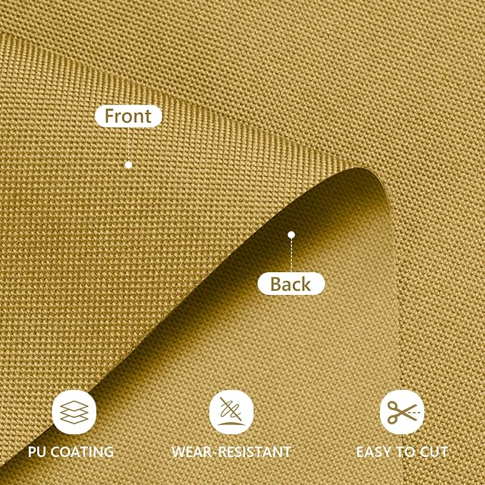 Waterproof Canvas Fabric by The Yard 58inch 600D Upholstery Material Polyester Fabric Outdoor Water Resistant Fabric for Sewing Chair Patio Cushion Purse Bag Interior, 12 Yard Tan