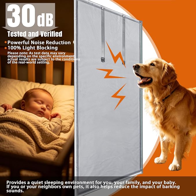 Soundproof Curtains 40" x 83" Acoustic Sound Barrier Dampening Blanket for Doors & Windows, Noise Blocking Blackout Curtain, Use for Recording Studio Home Office, Gray