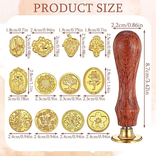 Wax Seal Stamp Kit,12pcs Sealing Wax Stamp Heads Flower Classical Wax Sealing Stamp Crafts Wax Seal Stamp with a Wooden Handle for Invitation Envelopes Letters