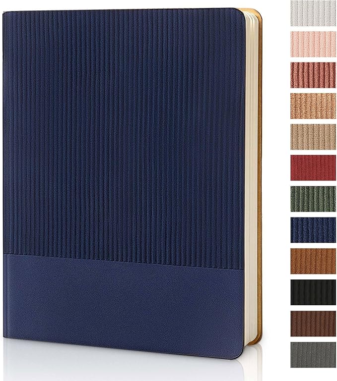 Lined Journal Notebook for Work College Ruled Note Book 7.2"x9.6" B5 PU Leather Daily Journaling 160 Pages for Women Men Writing Home School Supplies Business (Dark Blue)