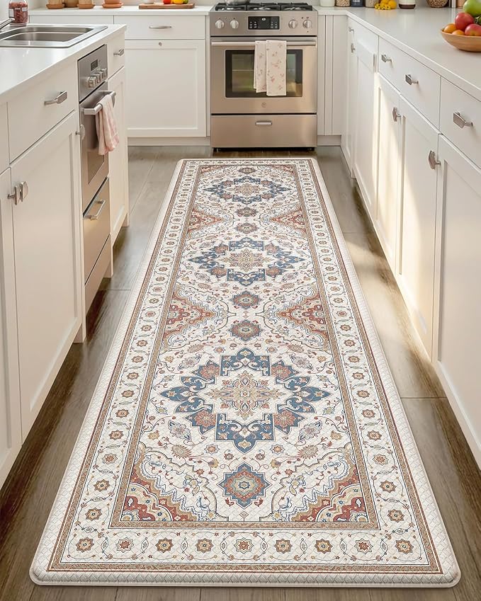 Color&Geometry Kitchen Floor Mat 24x87 Vintage Anti Fatigue, Oatmeal | 0.4in Cushion Standing Mat For Cooking/Working/Laundry, Boho Decor, Non Slip PVC Kitchen Rug, Oil/Water Proof, Anti Slip