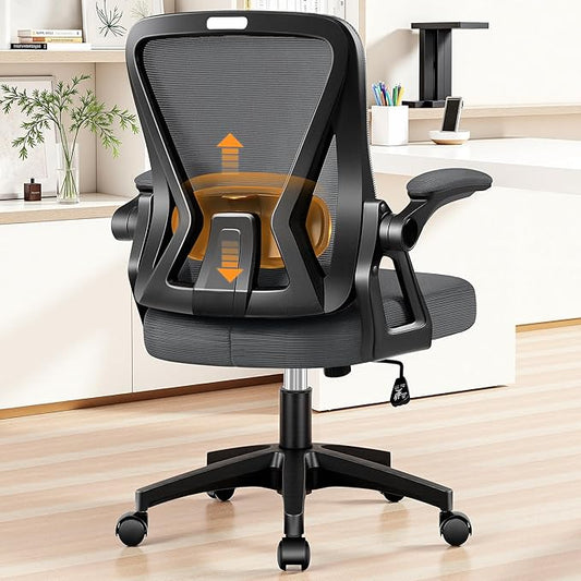 Office Chair, Ergonomic Home Computer Desk Chairs, Comfy Breathable Mesh Chair with Adjustable Lumbar Support Flip-up Armrests, Executive Task Chair with High Back for Home Office Rolling Swivel Chair