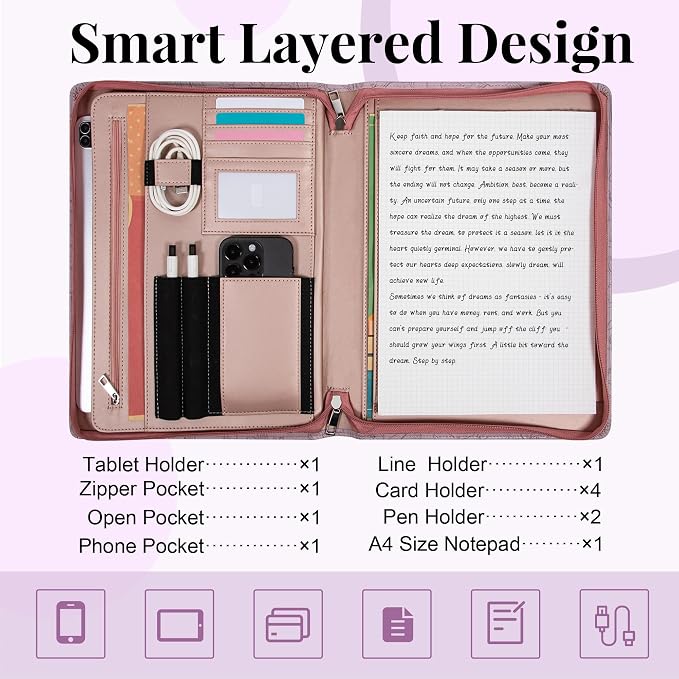 Calfinder Personalized Portfolio for Women&Men, Free Name Engrave,Customized Leather Padfolio with Logo or Name, Business Portfolio with A4 Writing Pad Holder for Resume,Interview