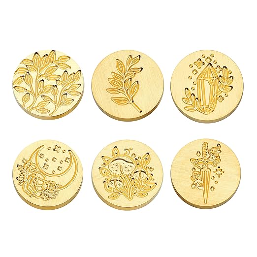 SWANGSA Wax Seal Stamp Set, Vintage 6 Pcs Flower Plant Pattern Sealing Wax Stamp Heads and 1 Wooden Handle for Wedding Greeting Cards Gift (Botanical Set)