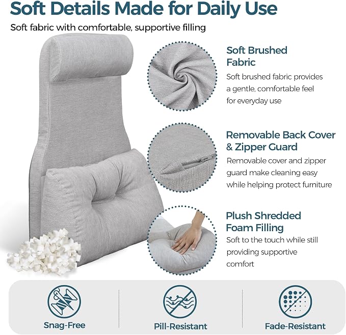 Shinnwa Adjustable Lumbar Support Pillow for Recliner with Headrest | Self-gripping fabric,Shredde memory foam Back Support Pillow with Headrest, Lower Back Pillow for Chair and Couch