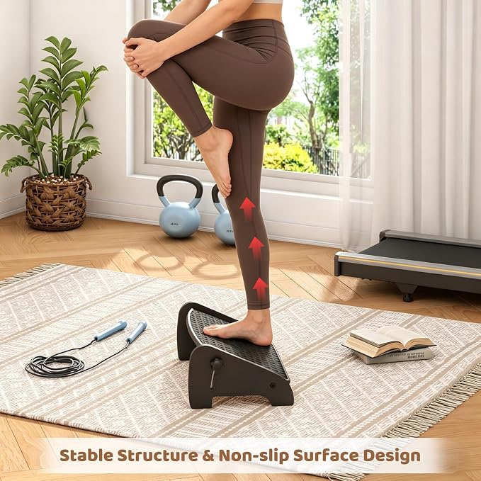 Adjustable Under Desk Footrest-Bamboo 4-Position Ergonomic Office Foot Stool with Large Non-Slip Surface, Improves Posture for Home,Office & Computer Desk Use (Black)