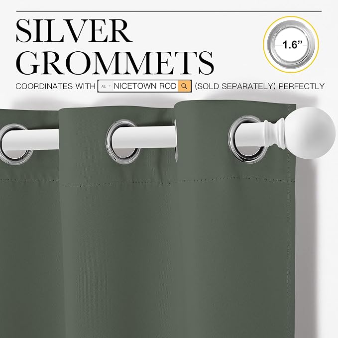 NICETOWN Dark Mallard Blackout Room Darkening Window Curtain Thermal Insulated Solid Grommet Blackout Curtain/Drape for Living Room (Single Panel, 42 by 84 inches)