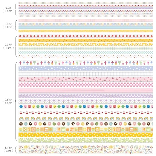 PAGEMORE 32 Rolls Colorful Cute Floral Writable Washi Tape Set, Decorative Tapes for Scrapbooking and Journaling, Junk Journal Supplies, Bullet Journaling for Women Girl 5-30mm Wide 9.84ft Long/Roll