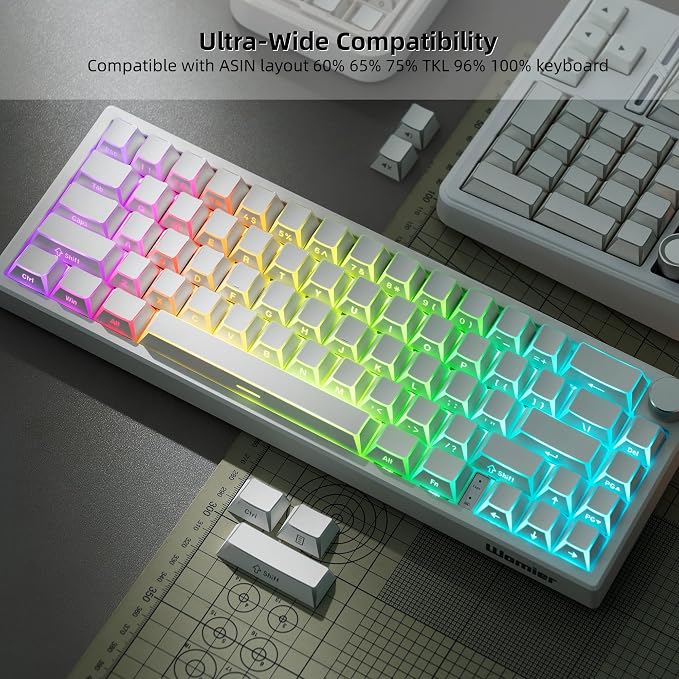 Womier PBT Shine Through Keycaps Manga White, OEM Profile Side Printed Custom Key caps 60 65 75 100 Percent Keyboard Keycap Set Suitable for MX Switches Mechanical Keyboard