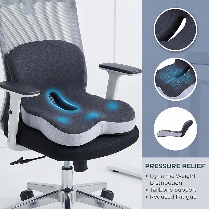 Memory Foam Car Seat Cushion – Ergonomic Driver Seat Cushion for Sciatica & Tailbone Pain, Breathable Non-Slip Car Seat Pad with Lumbar Support for Car, Truck, SUV, Office Chair