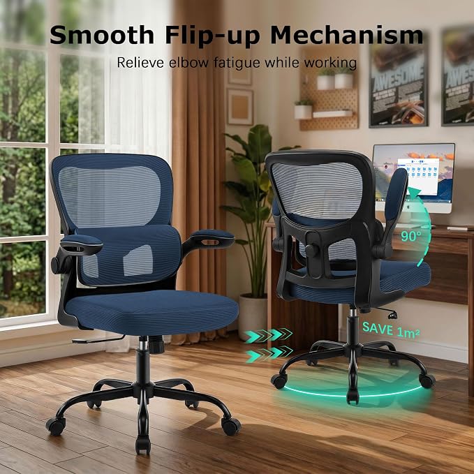 AreShark Office Chair Ergonomic Desk Chairs with Adjustable Lumbar Support, High Back Breathable Mesh Chair with Wheels& Flip-up Armrests,Rolling Swivel Comfy Task Computer Chair for Home Work Gaming