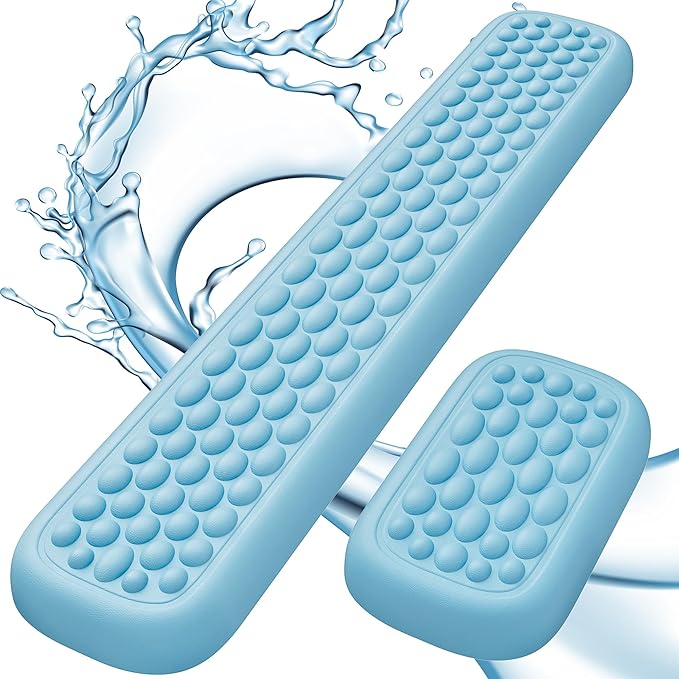 Lekvey Ergonomic Wrist Rest for Computer Keyboard - Memory Foam with Massage Points & Waterproof PU Leather Wrist Pad, Carpal Tunnel Support for Office/Gaming, Typing Pain Relief, Easy-Clean（Blue）