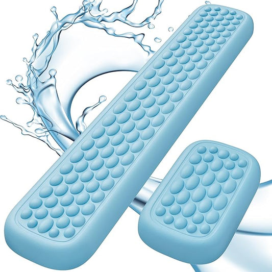 Lekvey Ergonomic Wrist Rest for Computer Keyboard - Memory Foam with Massage Points & Waterproof PU Leather Wrist Pad, Carpal Tunnel Support for Office/Gaming, Typing Pain Relief, Easy-Clean（Blue）